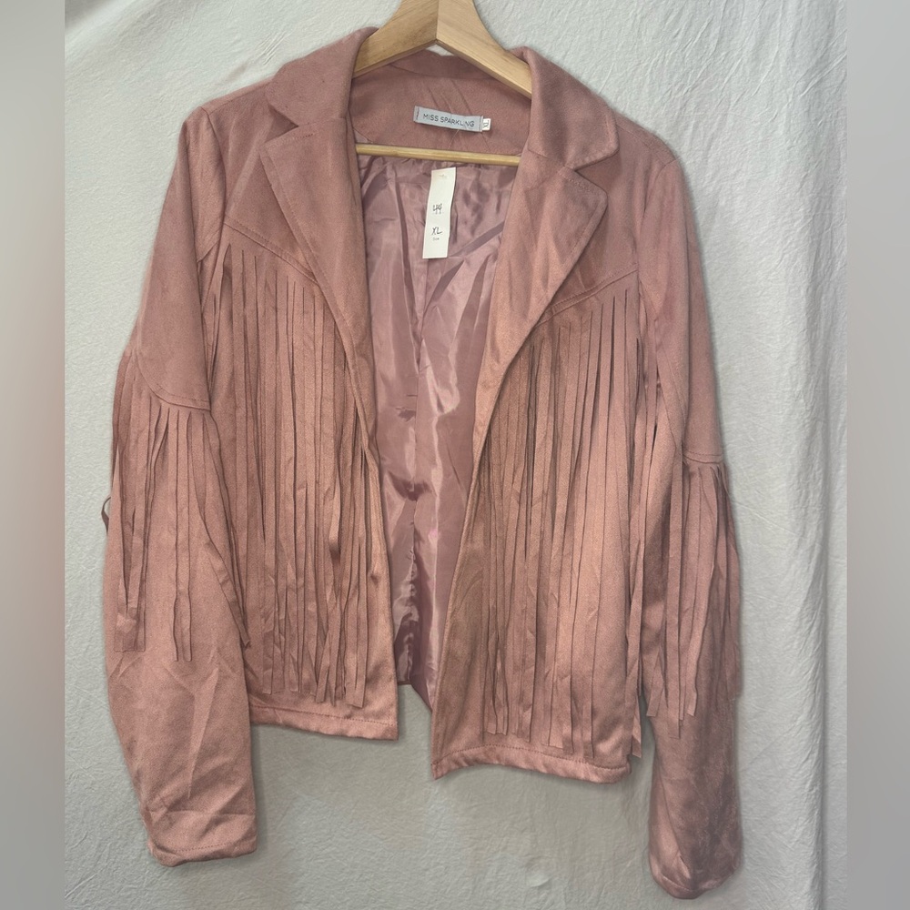 Women’s Miss Sparkling Faux Suede Fringe Blazer